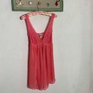 In Bloom pink lace V-neck pleated mini teddy dress négligée intimate